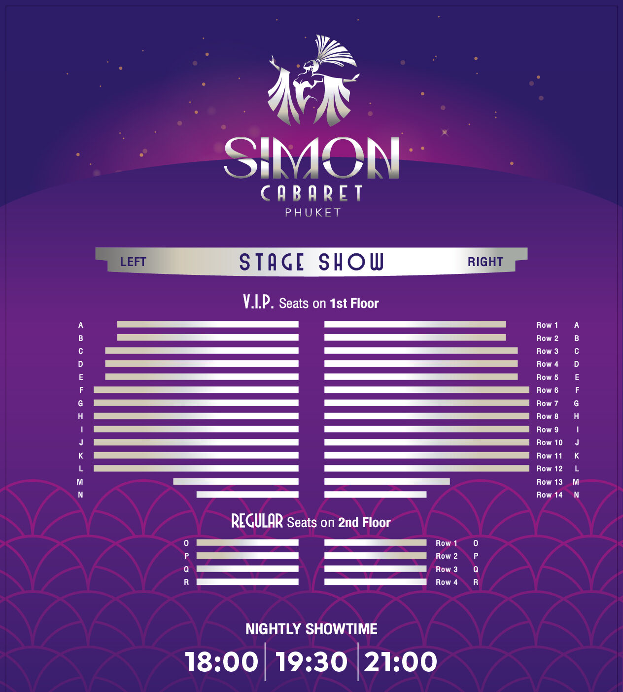 ผังที่นั่ง Simon Cabaret Phuket ภายในโรงละคร